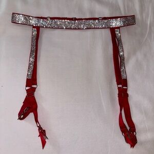 Victoria Secret Used Garter Belt Diamond Rhinestone Red XS